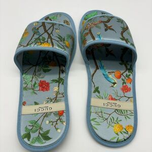Gucci Light Blue Floral & Bird Print Slide Sandals